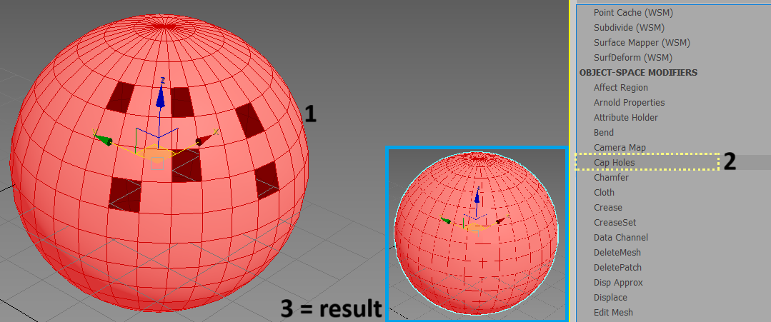 3Ds Max - Cap Holes result